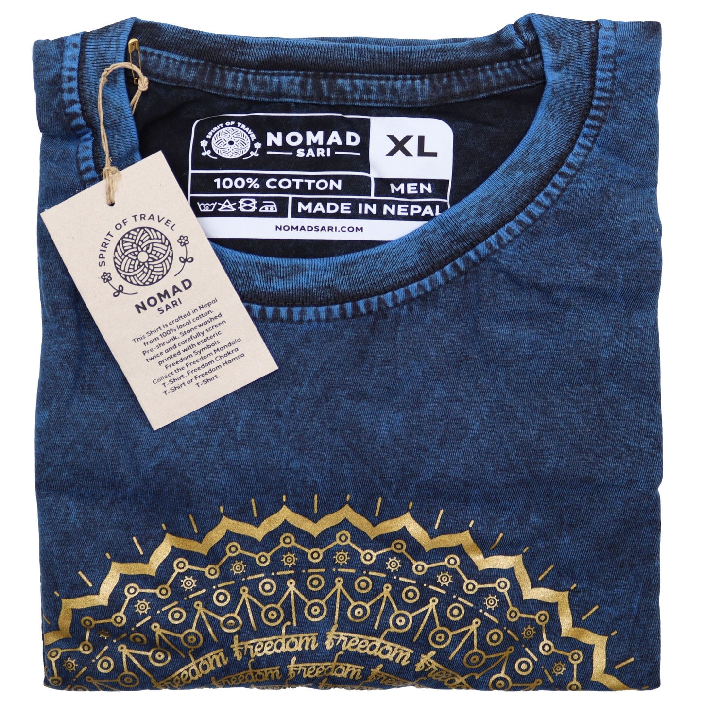 Polished XLarge Stone Washed T-Shirt - Mandala - Blue featuring natural patterning and unique variations - Positive Faith Hope Love