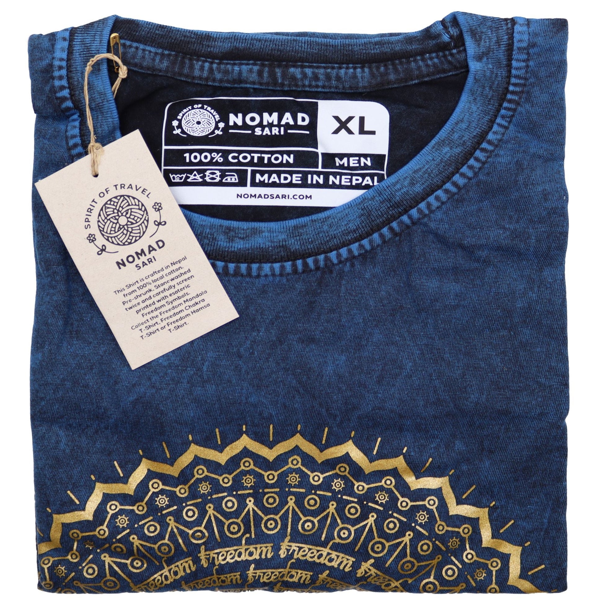 Polished XLarge Stone Washed T-Shirt - Mandala - Blue featuring natural patterning and unique variations - Positive Faith Hope Love