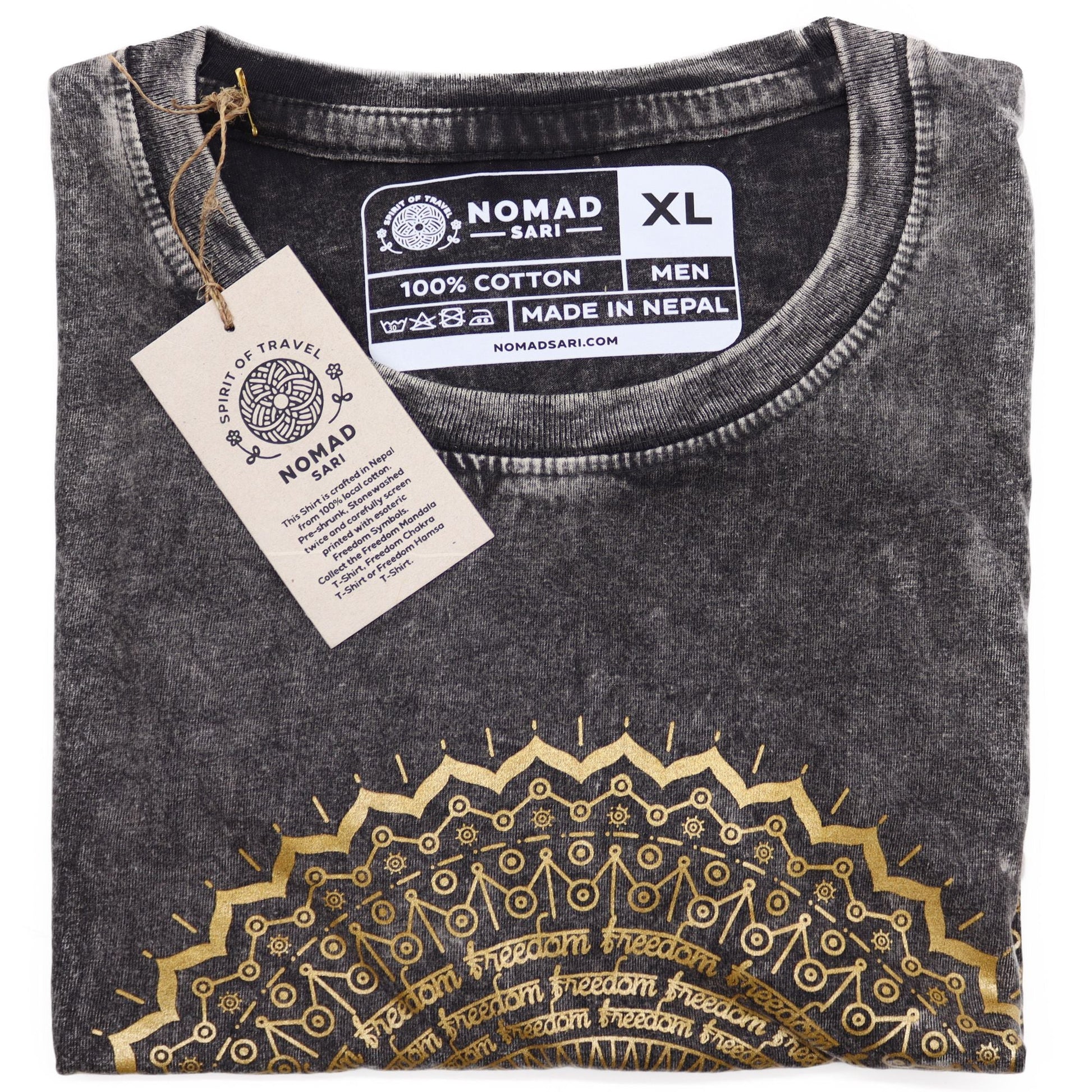 Polished XLarge Stone Washed T-Shirt - Mandala - Dark Grey featuring natural patterning and unique variations - Positive Faith Hope Love