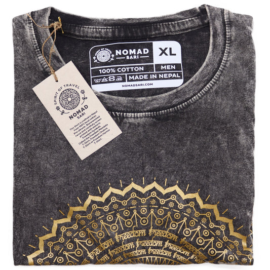 Polished XLarge Stone Washed T-Shirt - Mandala - Dark Grey featuring natural patterning and unique variations - Positive Faith Hope Love
