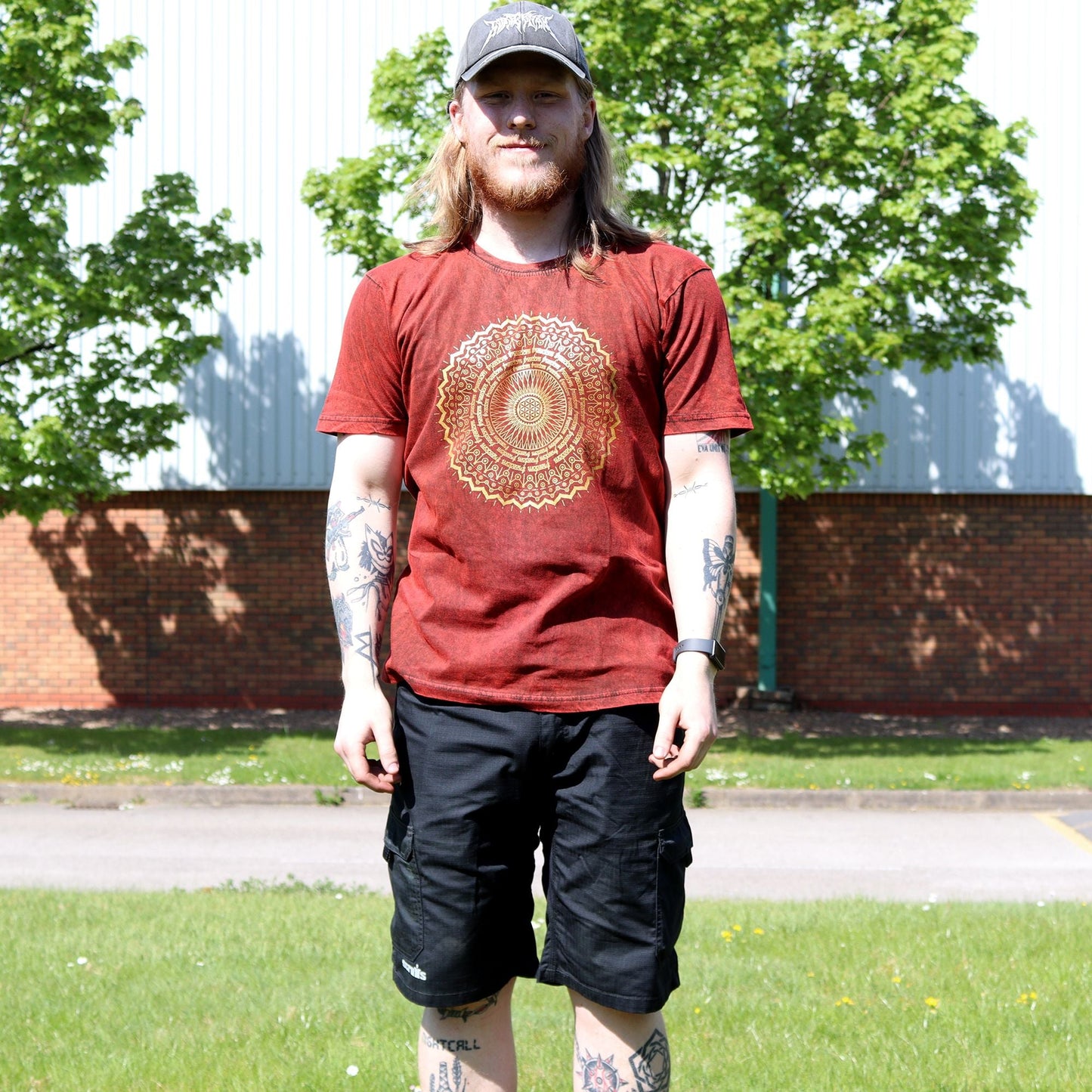 Polished XLarge Stone Washed T-Shirt - Mandala - Maroon featuring natural patterning and unique variations - Positive Faith Hope Love