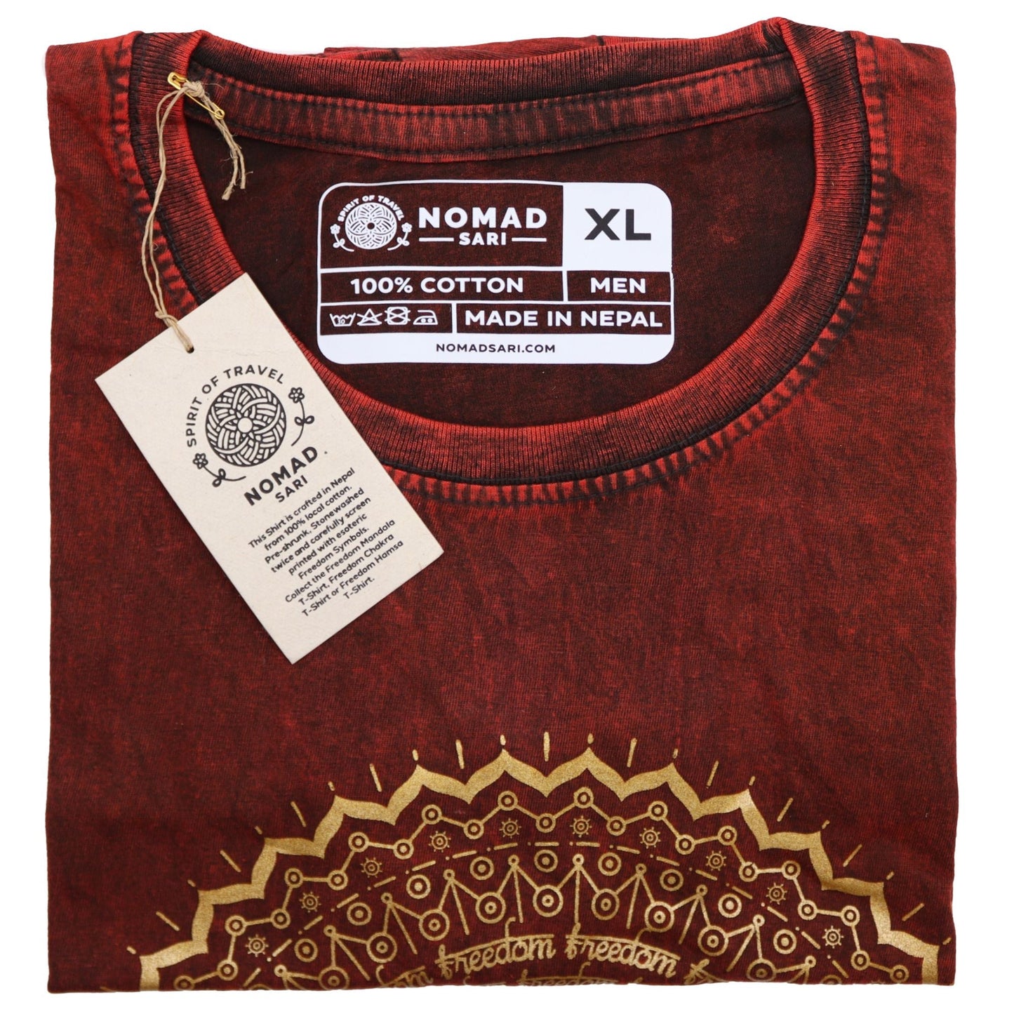 Polished Xlarge Stone Washed T Shirt Mandala Maroon featuring natural patterning and unique variations - Positive Faith Hope Love