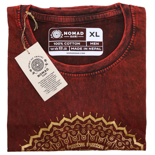 Polished Xlarge Stone Washed T Shirt Mandala Maroon featuring natural patterning and unique variations - Positive Faith Hope Love