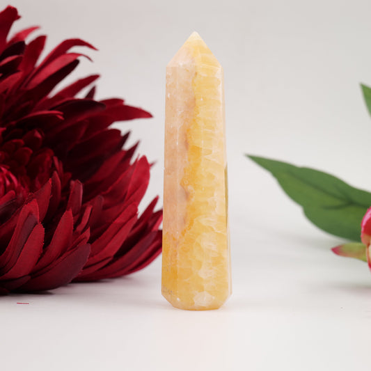 Polished Yellow Banded Mexican Aagte Tower 95mm 85g featuring natural patterning and unique variations - Positive Faith Hope Love