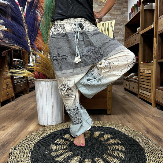 Polished Yoga and Festival Pants - High Cross Himalayan Print on Grey featuring natural patterning and unique variations - Positive Faith Hope Love