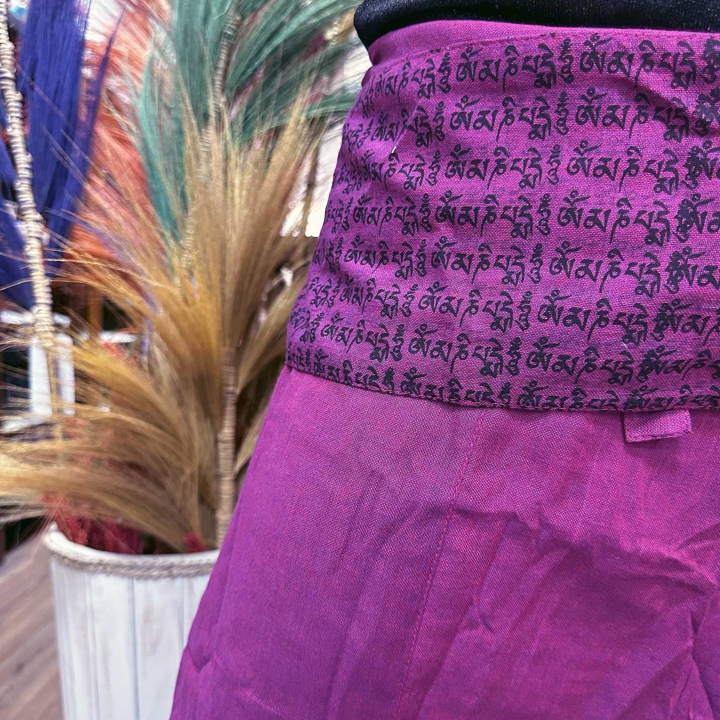 Polished Yoga And Festival Pants Thai Fisherman Mandala Mantra On Purple 3 featuring natural patterning and unique variations - Positive Faith Hope Love