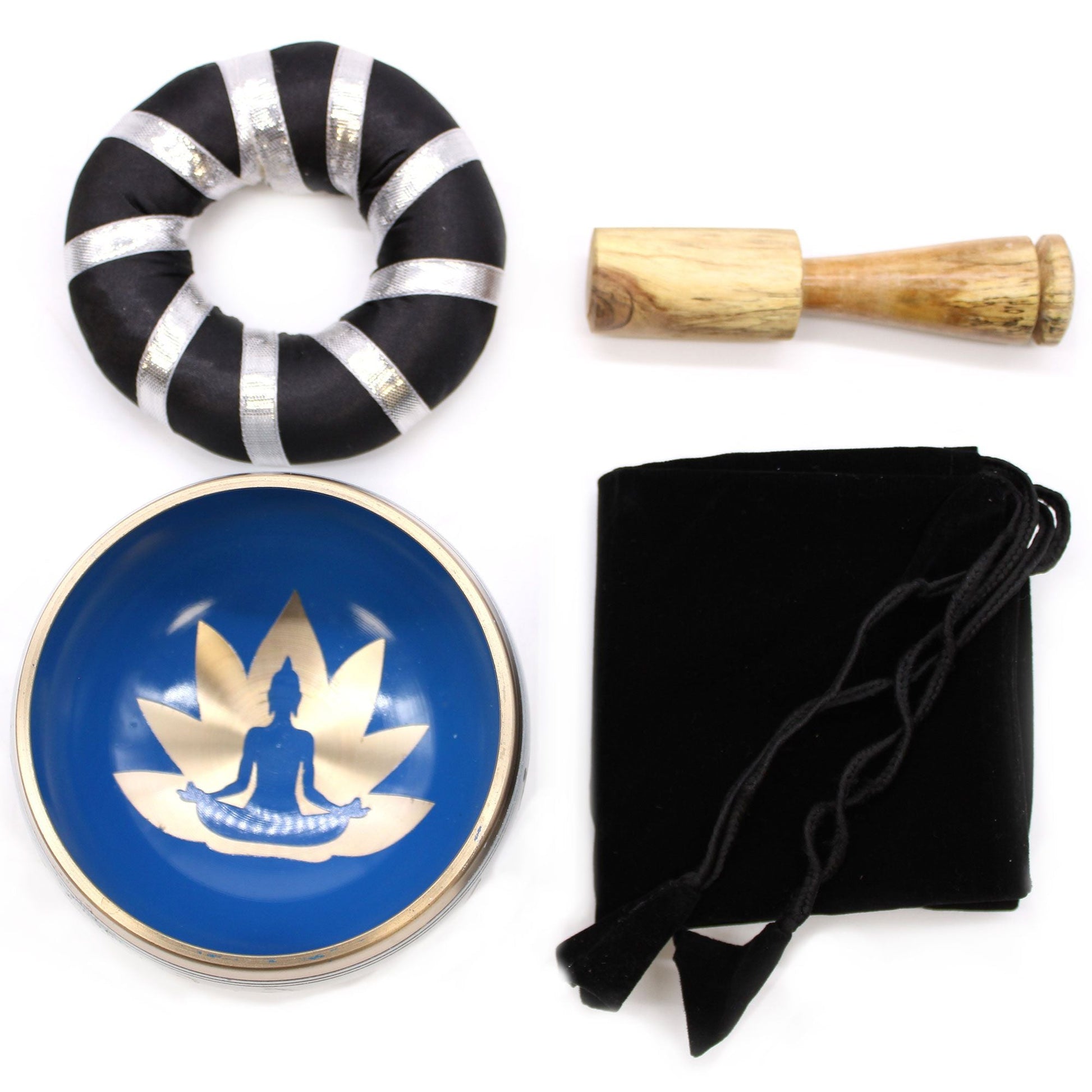 Polished Yoga Moves Singing Bowl Set Whiteblue 107Cm featuring natural patterning and unique variations - Positive Faith Hope Love