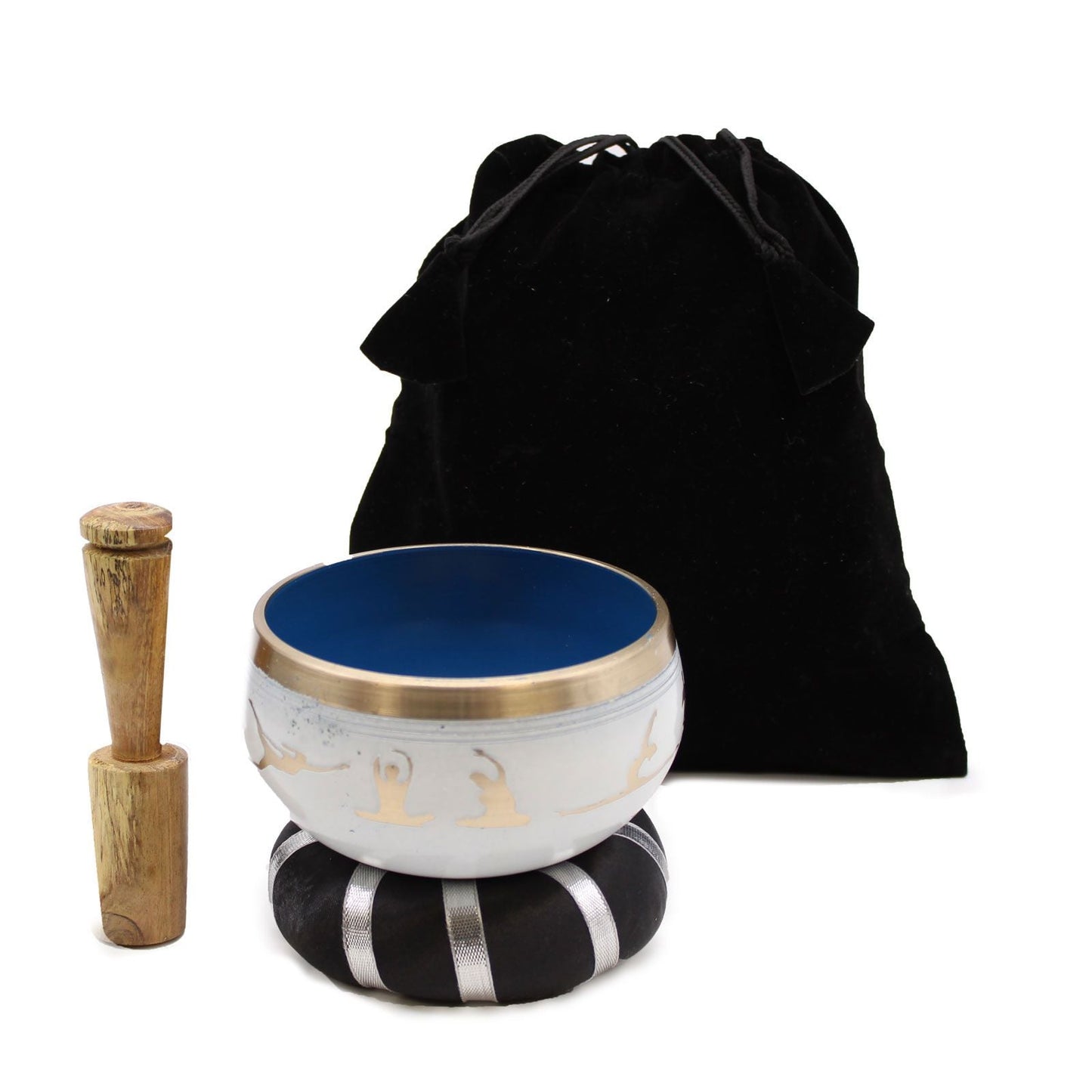 Polished Yoga Moves Singing Bowl Set- White/Blue 10.7cm featuring natural patterning and unique variations - Positive Faith Hope Love