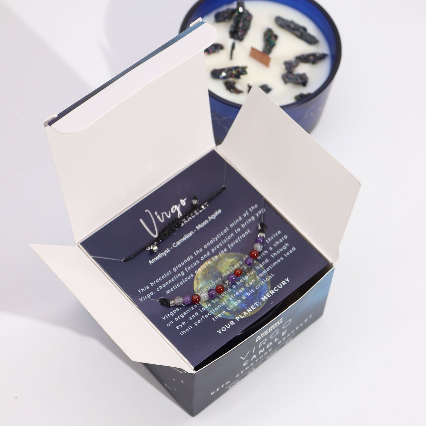 Zodiac Crystal Candle with Gemstone Bracelet - Virgo - Positive Faith Hope Love